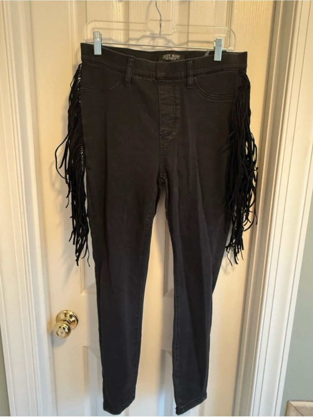 Judy Blue Pull On Fringe Detail Black Skinny Jeans